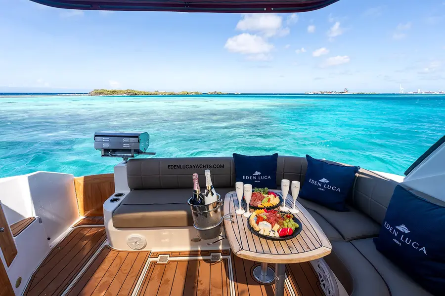Freshly prepared food served on board an Eden Luca yacht in Aruba