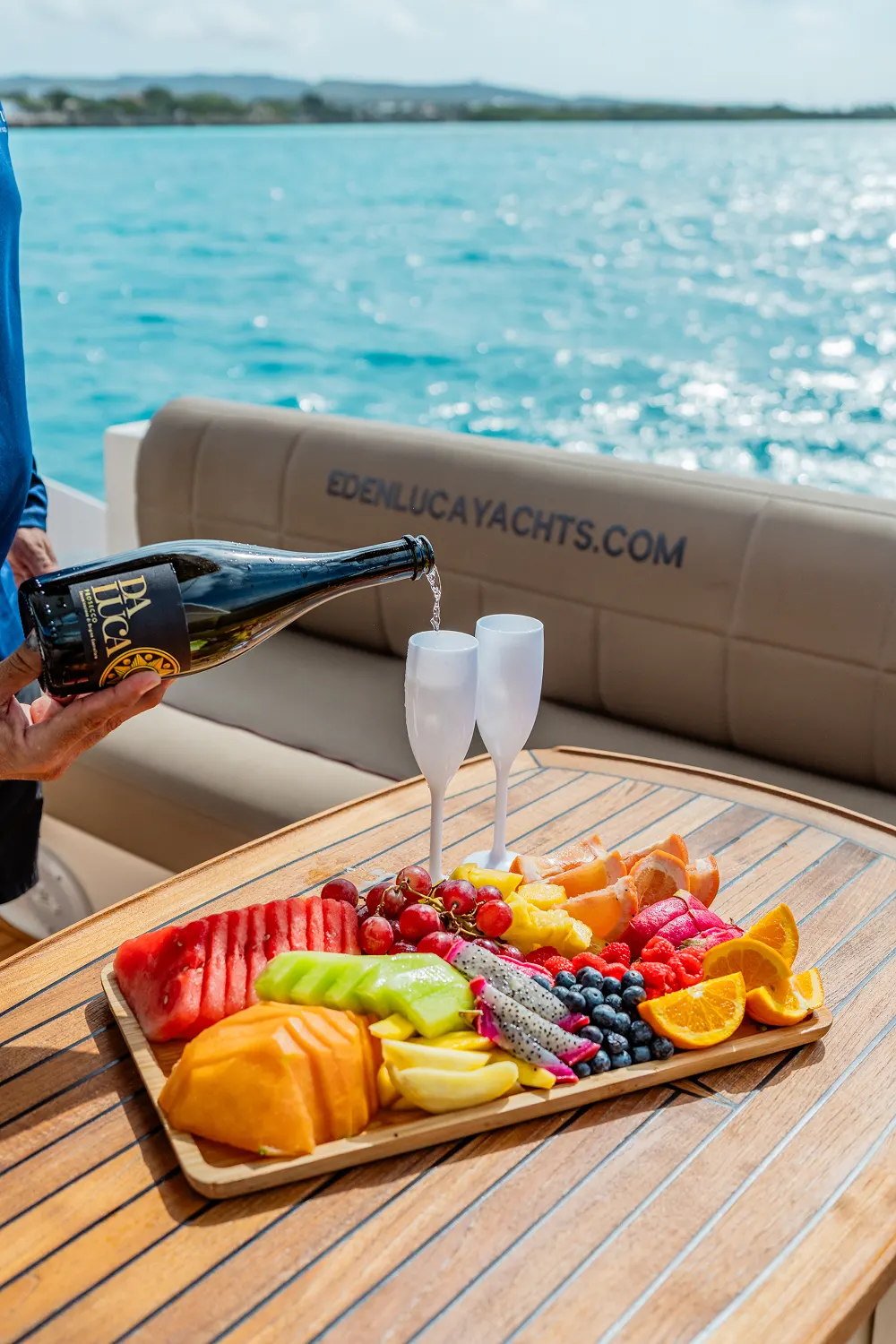Fresh fruit and drinks served onboard Eden Luca Blue